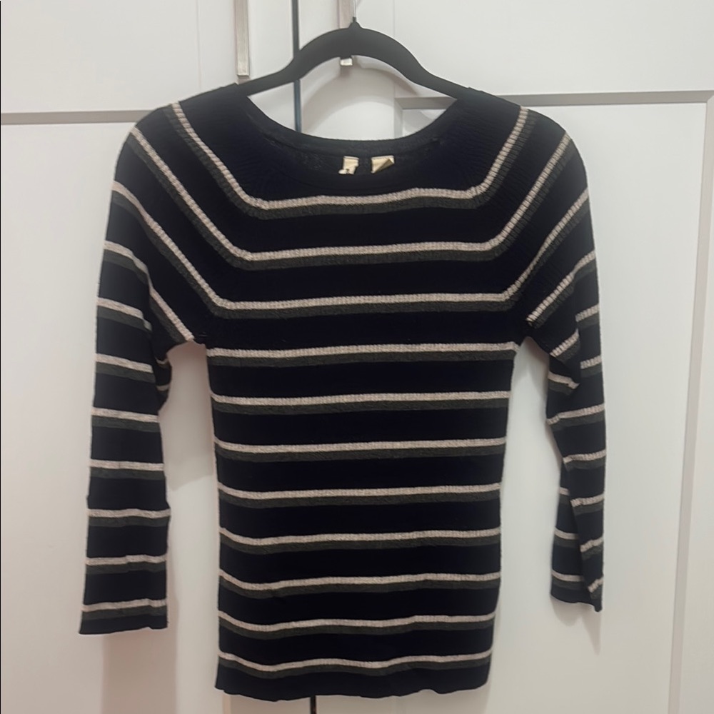 Anthropologie MOTH Ribbed Sera Pullover: Navy, Grey and Cream Striped